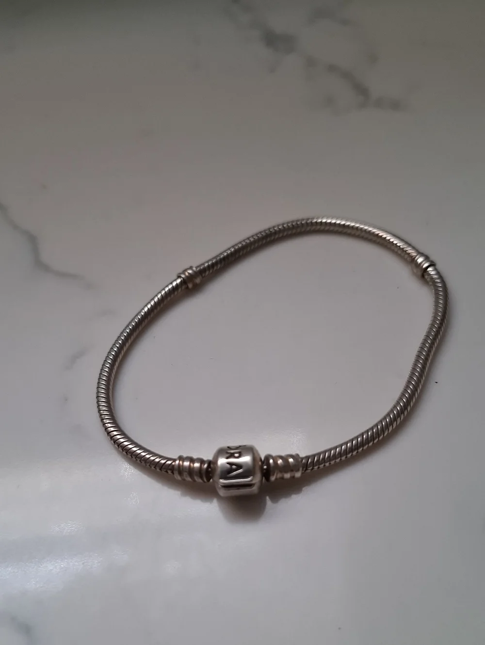 Pandora Silver Snake Chain Charm Bracelet with Center Bead
